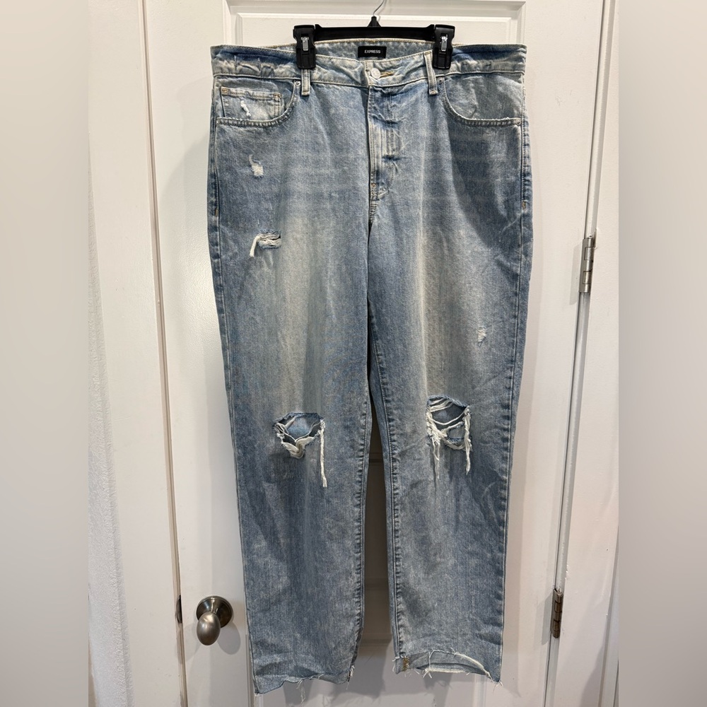 Express Light Blue Distressed Boyfriend‎ Jeans